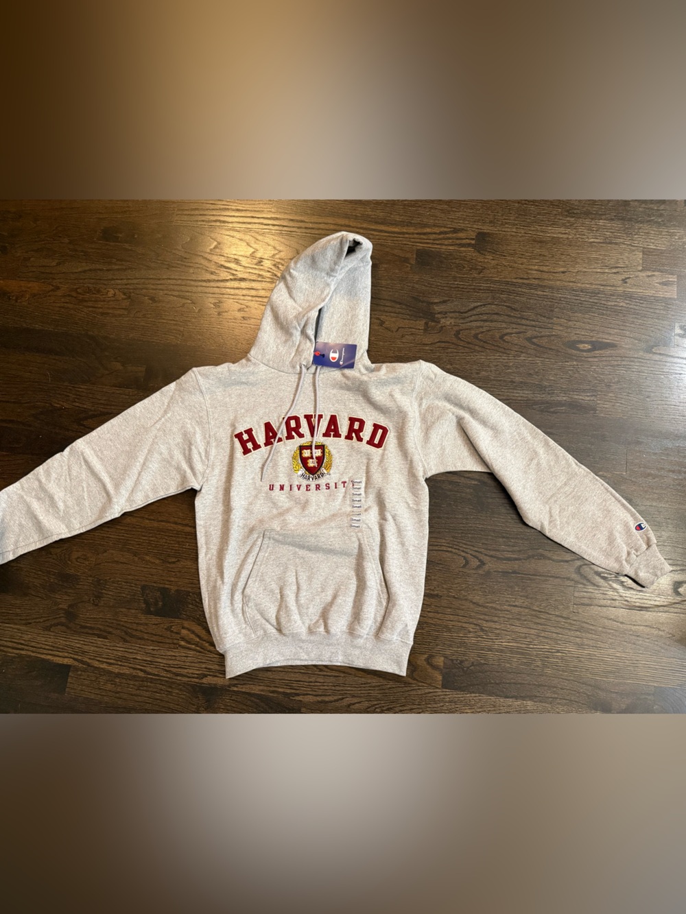 Champion Light Gray Harvard University Pullover Hoodie with Red Crest size small